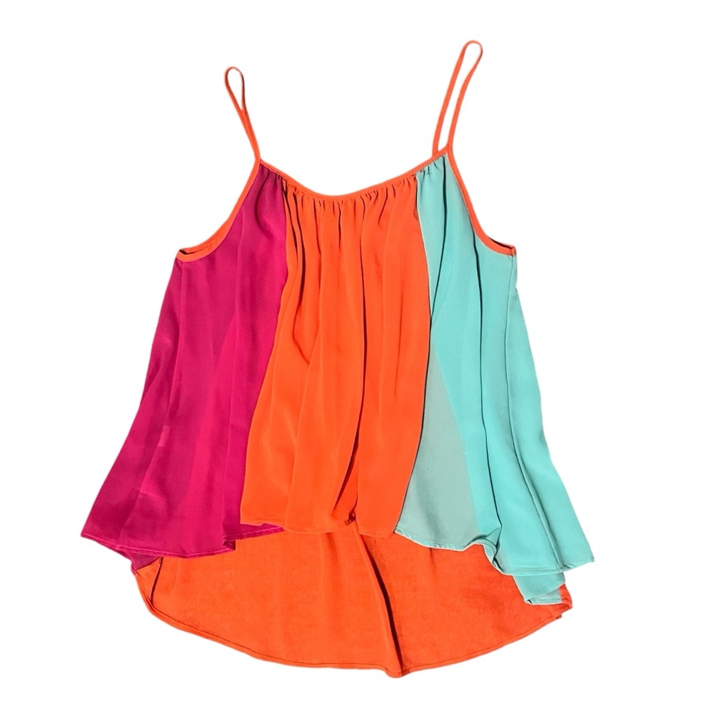 Color Block Pink Orange Blue Camisole Top Size Small